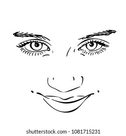 Beautiful Ñ�harmingly smiling teenage girl face, Vector sketch close up, Hand drawn illustration isolated