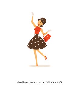 Beautiful smiling young woman dressed in retro style vector Illustration