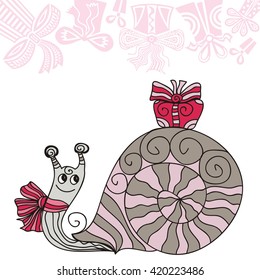 Beautiful snail with gift vector illustration
