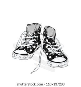 Beautiful sneakers. Vector illustration for a picture or poster. Youth shoes. Sports, running and walking.
