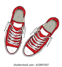 Beautiful sneakers. Vector illustration for a picture or poster. Youth shoes. Sports, running and walking.