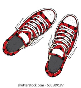 Beautiful sneakers. Vector illustration for a picture or poster. Youth shoes. Sports, running and walking.