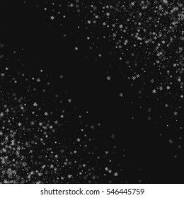 Beautiful snowfall. Abstract chaotic mess with beautiful snowfall on black background. Vector illustration.