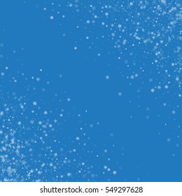 Beautiful snowfall. Abstract chaotic mess with beautiful snowfall on blue background. Vector illustration.
