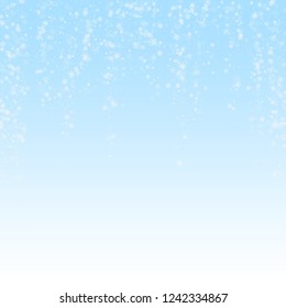 Beautiful snowfall Christmas background. Subtle flying snow flakes and stars on winter sky background.   vector illustration.