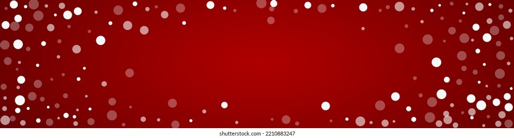 Beautiful snowfall christmas background. Subtle flying snow flakes and stars on christmas red background. Beautiful snowfall overlay template. Panoramic vector illustration.