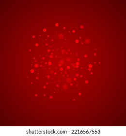 Beautiful snowfall christmas background. Subtle flying snow flakes and stars on christmas red background. Beautiful snowfall overlay template. Square vector illustration.