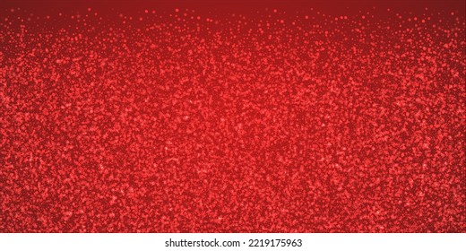 Beautiful snowfall christmas background. Subtle flying snow flakes and stars on christmas red background. Beautiful snowfall overlay template. Wide vector illustration.