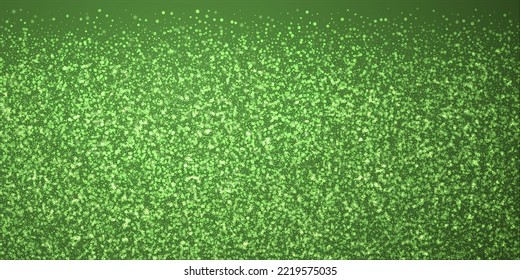 Beautiful snowfall christmas background. Subtle flying snow flakes and stars on christmas green background. Beautiful snowfall overlay template. Wide vector illustration.