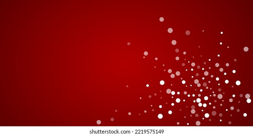 Beautiful snowfall christmas background. Subtle flying snow flakes and stars on christmas red background. Beautiful snowfall overlay template. Wide vector illustration.