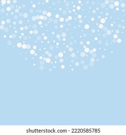 Beautiful snowfall christmas background. Subtle flying snow flakes and stars on light blue winter backdrop. Beautiful snowfall overlay template. Square vector illustration.