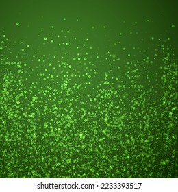 Beautiful snowfall christmas background. Subtle flying snow flakes and stars on christmas green background. Beautiful snowfall overlay template. Square vector illustration.