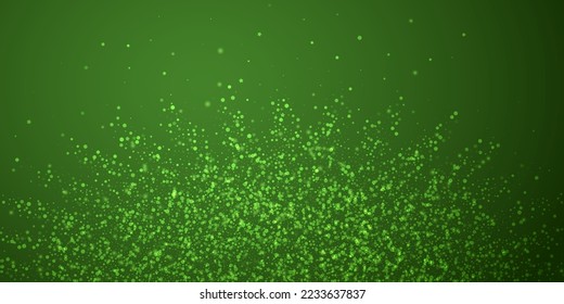 Hermoso fondo de navidad de nevadas. Sutiles copos de nieve volando y estrellas sobre fondo verde navideño. Hermosa plantilla de superposición de nevadas. Ilustración vectorial amplia.