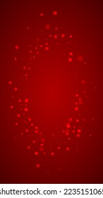 Beautiful snowfall christmas background. Subtle flying snow flakes and stars on christmas red background. Beautiful snowfall overlay template. Vertical vector illustration.