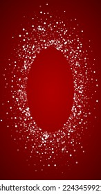Beautiful snowfall christmas background. Subtle flying snow flakes and stars on christmas red background. Beautiful snowfall overlay template. Vertical vector illustration.