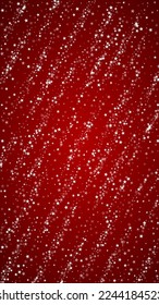 Schöner Schneefall-Weihnachtshintergrund. Subtile fliegende Schneeflocken und Sterne auf christlich-rotem Hintergrund. Schöne Schneefall-Overlay-Vorlage. Vertikale Vektorgrafik.