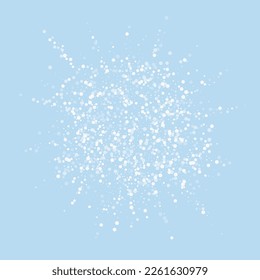 Beautiful snowfall christmas background. Subtle flying snow flakes and stars on light blue winter backdrop. Beautiful snowfall overlay template. Square vector illustration.