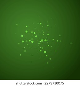 Beautiful snowfall christmas background. Subtle flying snow flakes and stars on christmas green background. Beautiful snowfall overlay template. Square vector illustration.