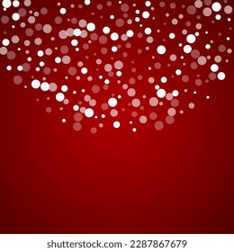 Beautiful snowfall christmas background. Subtle flying snow flakes and stars on christmas red background. Beautiful snowfall overlay template. Square vector illustration.