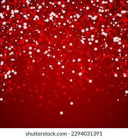 Schöner Schneefall-Weihnachtshintergrund. Subtile fliegende Schneeflocken und Sterne auf christlich-rotem Hintergrund. Schöne Schneefall-Overlay-Vorlage. Square, Vektorgrafik.