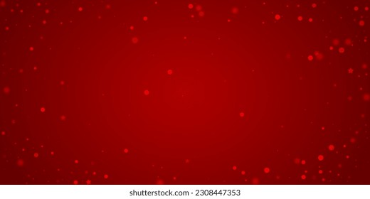 Beautiful snowfall christmas background. Subtle flying snow flakes and stars on christmas red background. Beautiful snowfall overlay template. Wide vector illustration.