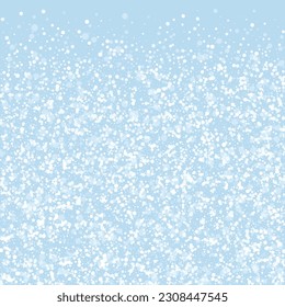 Beautiful snowfall christmas background. Subtle flying snow flakes and stars on light blue winter backdrop. Beautiful snowfall overlay template. Square vector illustration.
