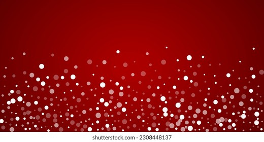 Beautiful snowfall christmas background. Subtle flying snow flakes and stars on christmas red background. Beautiful snowfall overlay template. Wide vector illustration.