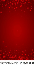 Beautiful snowfall christmas background. Subtle flying snow flakes and stars on christmas red background. Beautiful snowfall overlay template. Vertical vector illustration.