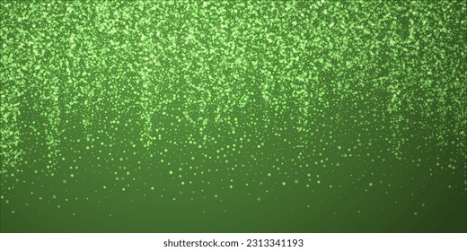 Hermoso fondo de navidad de nevadas. Sutiles copos de nieve volando y estrellas sobre fondo verde navideño. Hermosa plantilla de superposición de nevadas. Ilustración vectorial amplia.