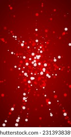 Schöner Schneefall-Weihnachtshintergrund. Subtile fliegende Schneeflocken und Sterne auf christlich-rotem Hintergrund. Schöne Schneefall-Overlay-Vorlage. Vertikale Vektorgrafik.