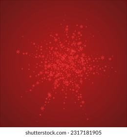 Schöner Schneefall-Weihnachtshintergrund. Subtile fliegende Schneeflocken und Sterne auf christlich-rotem Hintergrund. Schöne Schneefall-Overlay-Vorlage. Square, Vektorgrafik.