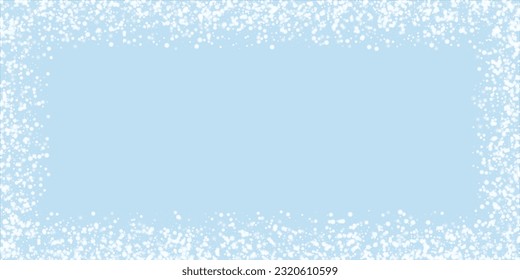 Beautiful snowfall christmas background. Subtle flying snow flakes and stars on light blue winter backdrop. Beautiful snowfall overlay template. Wide vector illustration.