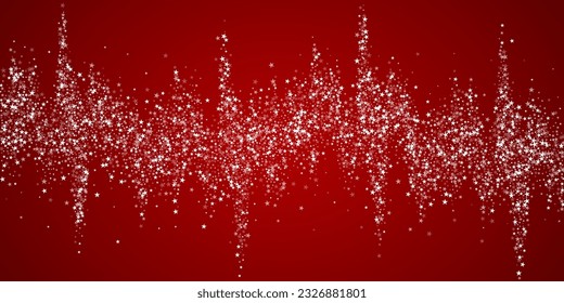 Schöner Schneefall-Weihnachtshintergrund. Subtile fliegende Schneeflocken und Sterne auf christlich-rotem Hintergrund. Schöne Schneefall-Overlay-Vorlage. Große Vektorgrafik.