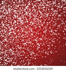 Schöner Schneefall-Weihnachtshintergrund. Subtile fliegende Schneeflocken und Sterne auf christlich-rotem Hintergrund. Schöne Schneefall-Overlay-Vorlage. Square, Vektorgrafik.