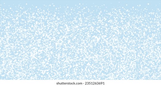 Beautiful snowfall christmas background. Subtle flying snow flakes and stars on light blue winter backdrop. Beautiful snowfall overlay template. Wide vector illustration.