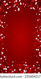 Beautiful snowfall christmas background. Subtle flying snow flakes and stars on christmas red background. Beautiful snowfall overlay template. Vertical vector illustration.