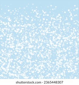 Beautiful snowfall christmas background. Subtle flying snow flakes and stars on light blue winter backdrop. Beautiful snowfall overlay template. Square vector illustration.