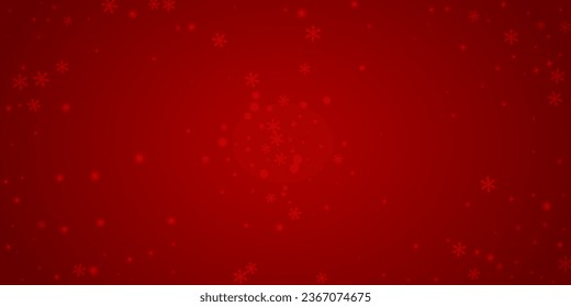 Hermoso fondo de navidad de nevadas. Sutiles copos de nieve volando y estrellas de fondo rojo navideño. Hermosa plantilla de superposición de nevadas. Ilustración vectorial amplia.