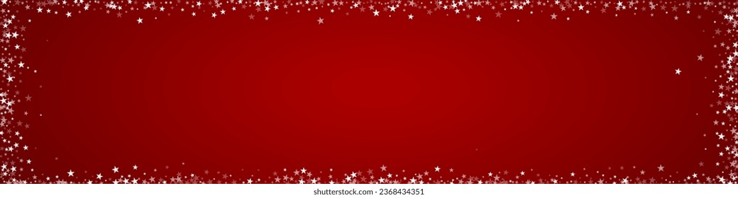 Beautiful snowfall christmas background. Subtle flying snow flakes and stars on christmas red background. Beautiful snowfall overlay template. Panoramic vector illustration.