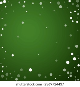 Beautiful snowfall christmas background. Subtle flying snow flakes and stars on christmas green background. Beautiful snowfall overlay template. Square vector illustration.