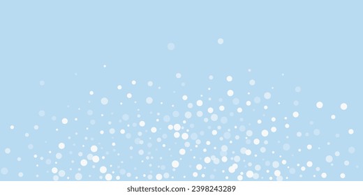 Beautiful snowfall christmas background. Subtle flying snow flakes and stars on light blue winter backdrop. Beautiful snowfall overlay template. Wide vector illustration.