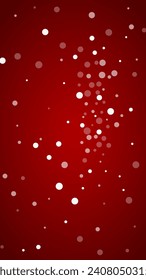 Beautiful snowfall christmas background. Subtle flying snow flakes and stars on christmas red background. Beautiful snowfall overlay template. Vertical vector illustration.