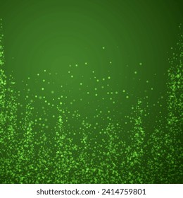 Beautiful snowfall christmas background. Subtle flying snow flakes and stars on christmas green background. Beautiful snowfall overlay template. Square vector illustration.