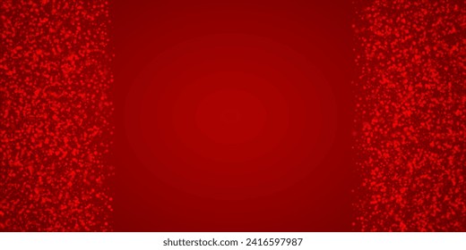 Beautiful snowfall christmas background. Subtle flying snow flakes and stars on christmas red background. Beautiful snowfall overlay template. Wide vector illustration.