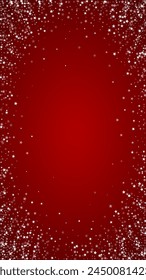 Schöner Schneefall Weihnachten Hintergrund. Subtil fliegende Schneeflocken und Sterne auf weihnachtlich rotem Hintergrund. Wunderschöne Schneefall überlagert Vorlage. Vertikale Vektorillustration.