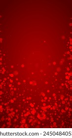 Beautiful snowfall christmas background. Subtle flying snow flakes and stars on christmas red background. Beautiful snowfall overlay template. Vertical vector illustration.