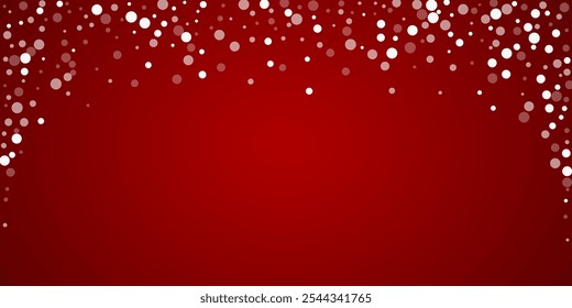 Beautiful snowfall christmas background. Subtle flying snow flakes and stars on christmas red background. Beautiful snowfall overlay template. Wide vector illustration.
