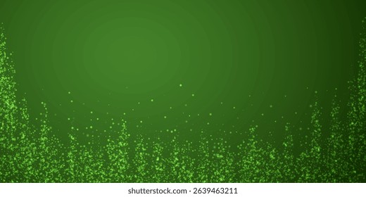 Beautiful snowfall christmas background. Subtle flying snow flakes and stars on christmas green background. Beautiful snowfall overlay template. Wide vector illustration.