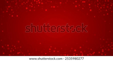Beautiful snowfall christmas background. Subtle flying snow flakes and stars on christmas red background. Beautiful snowfall overlay template. Wide vector illustration.