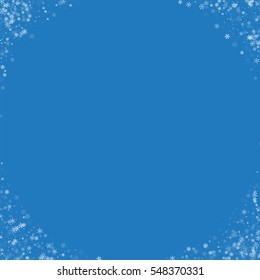 Beautiful snowfall. Corners with beautiful snowfall on blue background. Vector illustration.